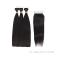 Mala de trama de cabello 100% humano al por mayor con cierre Brasil Remy Hair Extension Cutícula Virgin Curly Bundles de cabello recto rizado